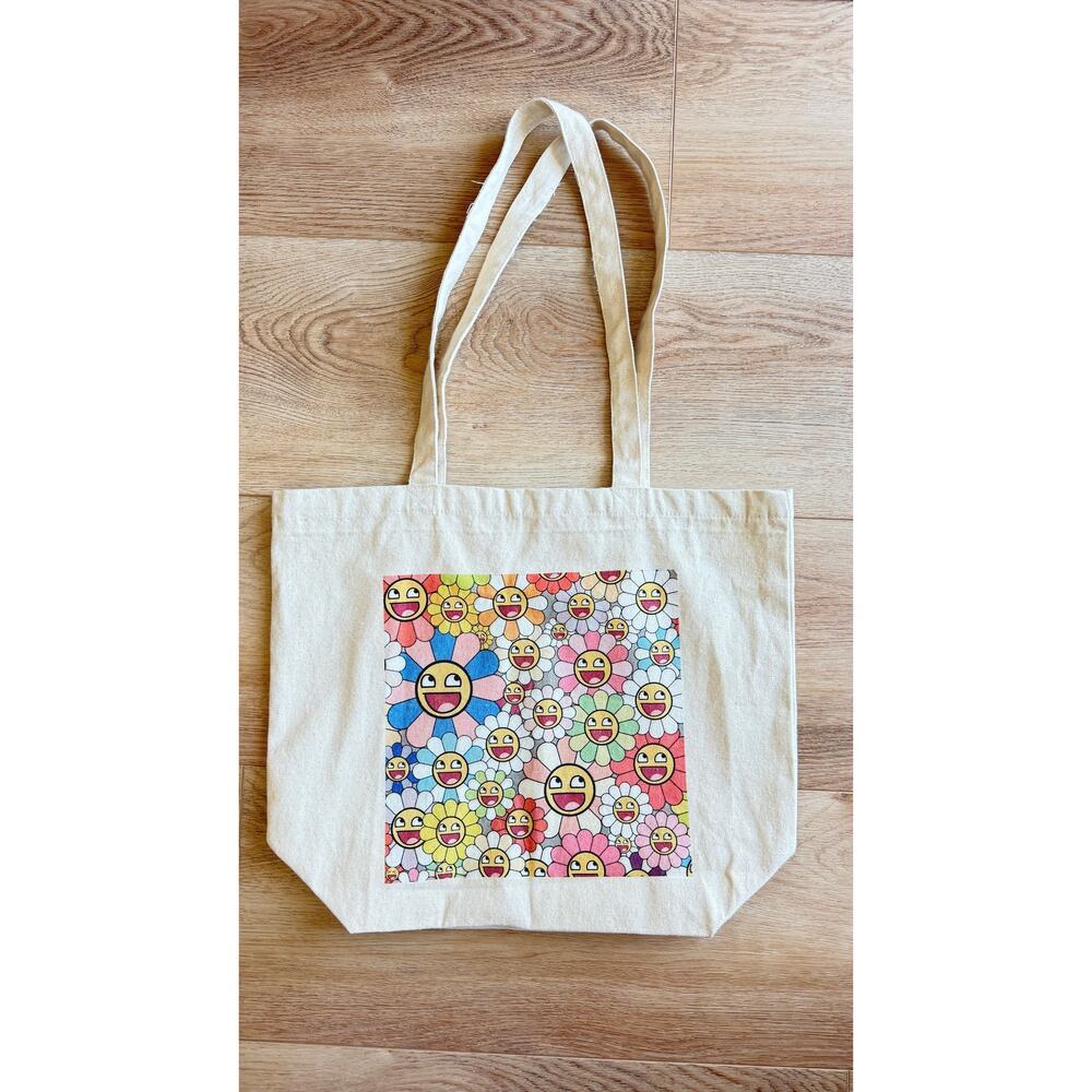 Takashi Murakami Kaikai Kiki Flower Canvas Tote Bag Smiley Floral NWOT